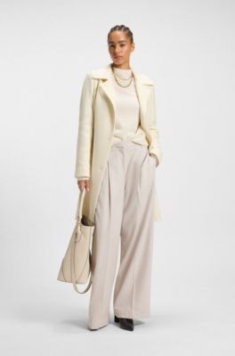 Mock-neck sweater in a wool blend with cashmere, Natural