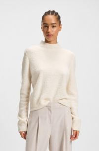 Mock-neck sweater in a wool blend with cashmere, White