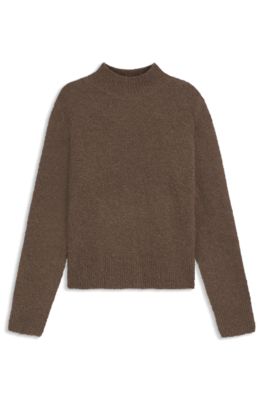 Mock-neck sweater in a wool blend with cashmere, Brown