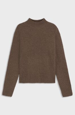 Mock-neck sweater in a wool blend with cashmere, Brown