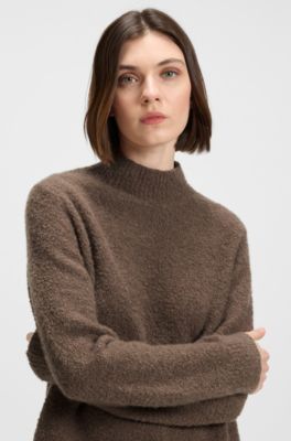 Mock-neck sweater in a wool blend with cashmere, Brown