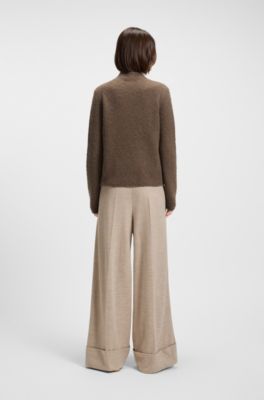 Mock-neck sweater in a wool blend with cashmere, Brown