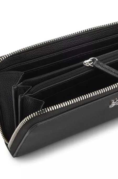 Ziparound wallet in faux leather with stacked logo