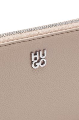 Faux-leather ziparound wallet with stacked logo, Beige