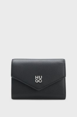 Grained faux-leather flap wallet with stacked-logo trim, Black