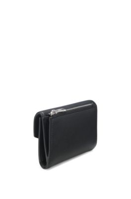 Grained faux-leather flap wallet with stacked-logo trim, Black