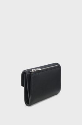 Grained faux-leather flap wallet with stacked-logo trim, Black
