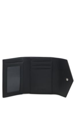 Grained faux-leather flap wallet with stacked-logo trim, Black