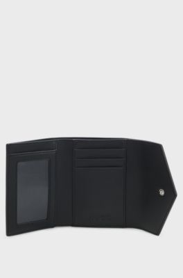 Grained faux-leather flap wallet with stacked-logo trim, Black