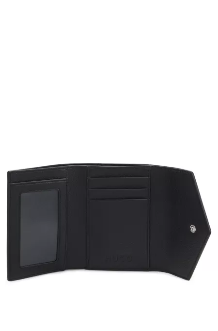 Grained faux-leather flap wallet with stacked-logo trim