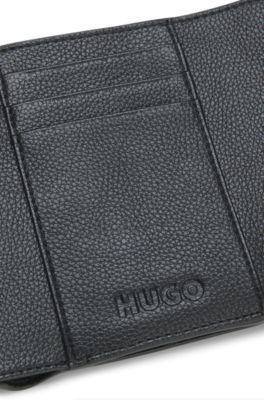 Grained faux-leather flap wallet with stacked-logo trim, Black