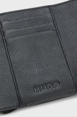 Grained faux-leather flap wallet with stacked-logo trim, Black