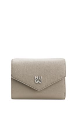 Grained faux-leather flap wallet with stacked-logo trim, Light Beige