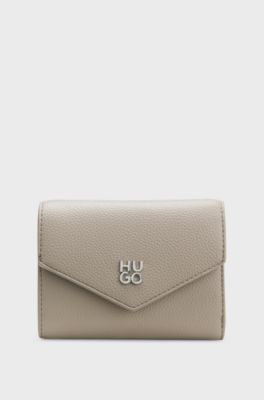 Grained faux-leather flap wallet with stacked-logo trim, Light Beige