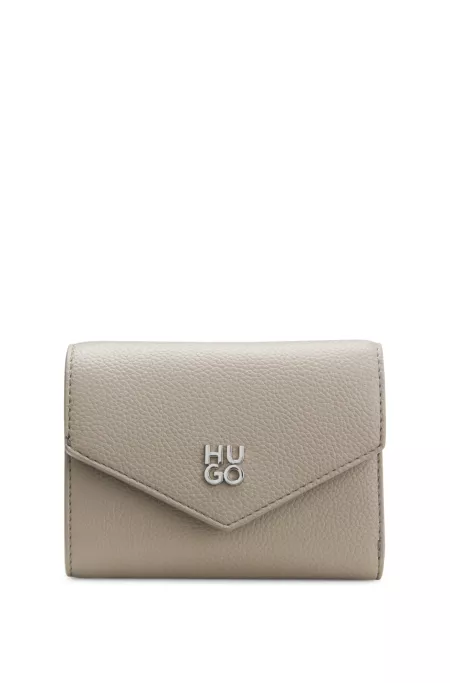 Grained faux-leather flap wallet with stacked-logo trim
