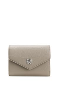 Portemonnee met klep van generfd imitatieleer met tweedelig logodetail, Lichtbeige