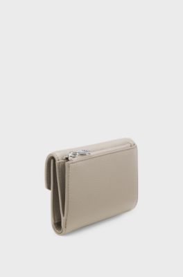 Grained faux-leather flap wallet with stacked-logo trim, Light Beige