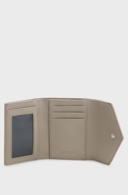 Grained faux-leather flap wallet with stacked-logo trim, Light Beige