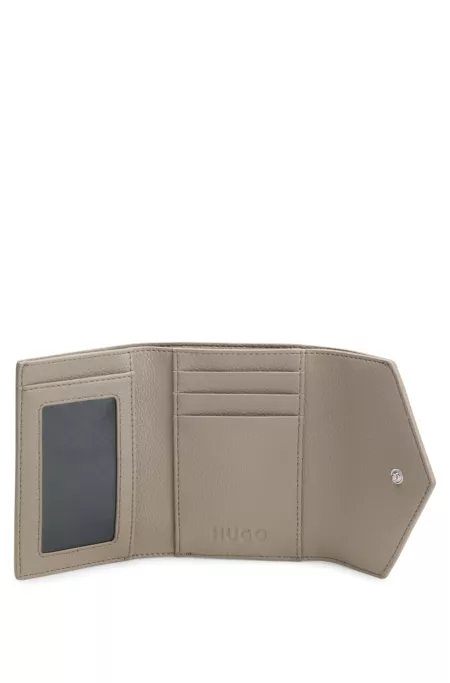 Grained faux-leather flap wallet with stacked-logo trim