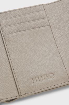 Grained faux-leather flap wallet with stacked-logo trim, Light Beige