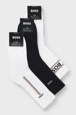 Lot de trois paires de chaussettes mi-hautes avec d&eacute;tails logot&eacute;s, Blanc / Noir