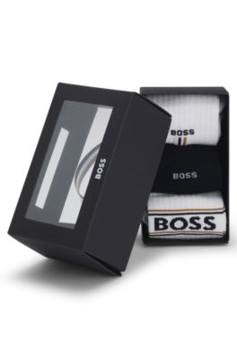Three-pack of short-length socks with logo details, White / Black
