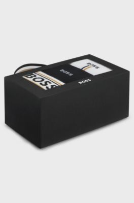 Lot de trois paires de chaussettes mi-hautes avec d&eacute;tails logot&eacute;s, Blanc / Noir