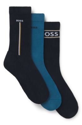 Three-pack of short-length socks with logo details, Blue