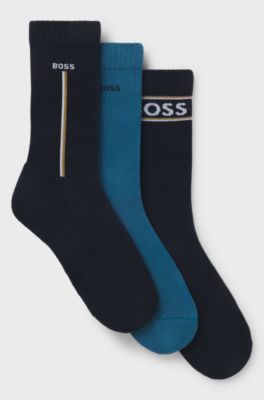Three-pack of short-length socks with logo details, Blue