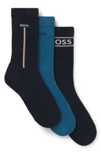 Three-pack of short-length socks with logo details, Blue