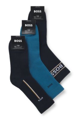Three-pack of short-length socks with logo details, Blue