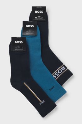 Three-pack of short-length socks with logo details, Blue