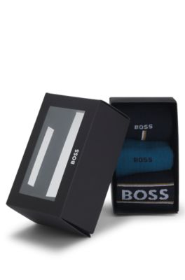 Three-pack of short-length socks with logo details, Blue