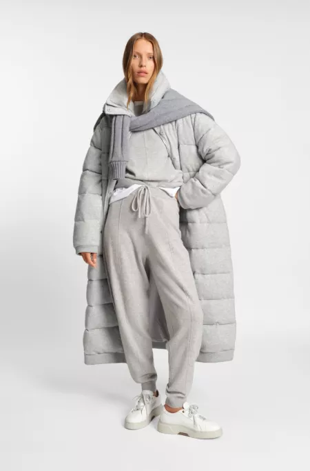 Melange padded coat in virgin wool and cashmere