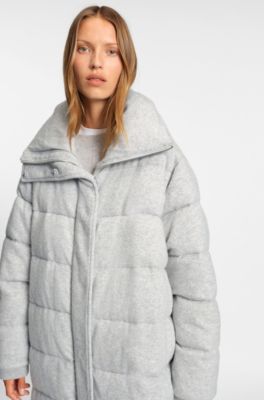 Melange padded coat in virgin wool and cashmere, Light Grey