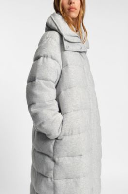 Melange padded coat in virgin wool and cashmere, Light Grey