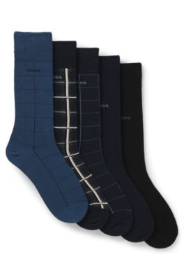 Five-pack of regular-length socks with logos, Black / Dark Blue / Blue