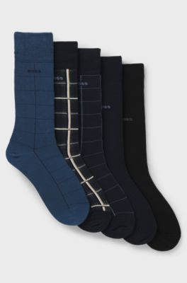Five-pack of regular-length socks with logos, Black / Dark Blue / Blue