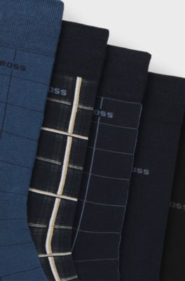 Five-pack of regular-length socks with logos, Black / Dark Blue / Blue