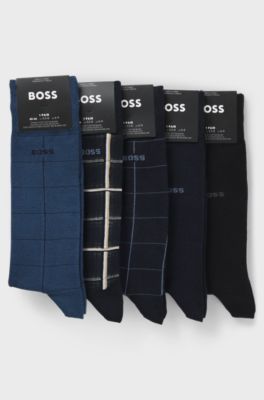 Five-pack of regular-length socks with logos, Black / Dark Blue / Blue