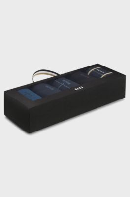 Five-pack of regular-length socks with logos, Black / Dark Blue / Blue