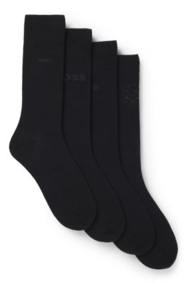 Four-pack of regular-length socks with branding, Black