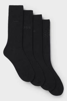 Lot de quatre paires de chaussettes mi-mollet avec logo, Noir