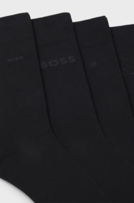 Lot de quatre paires de chaussettes mi-mollet avec logo, Noir