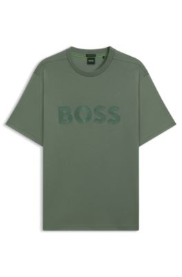 Cotton-jersey T-shirt with structured logo, Green