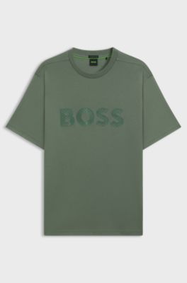 T-Shirt aus Baumwoll-Jersey mit strukturiertem Logo, Gr&uuml;n