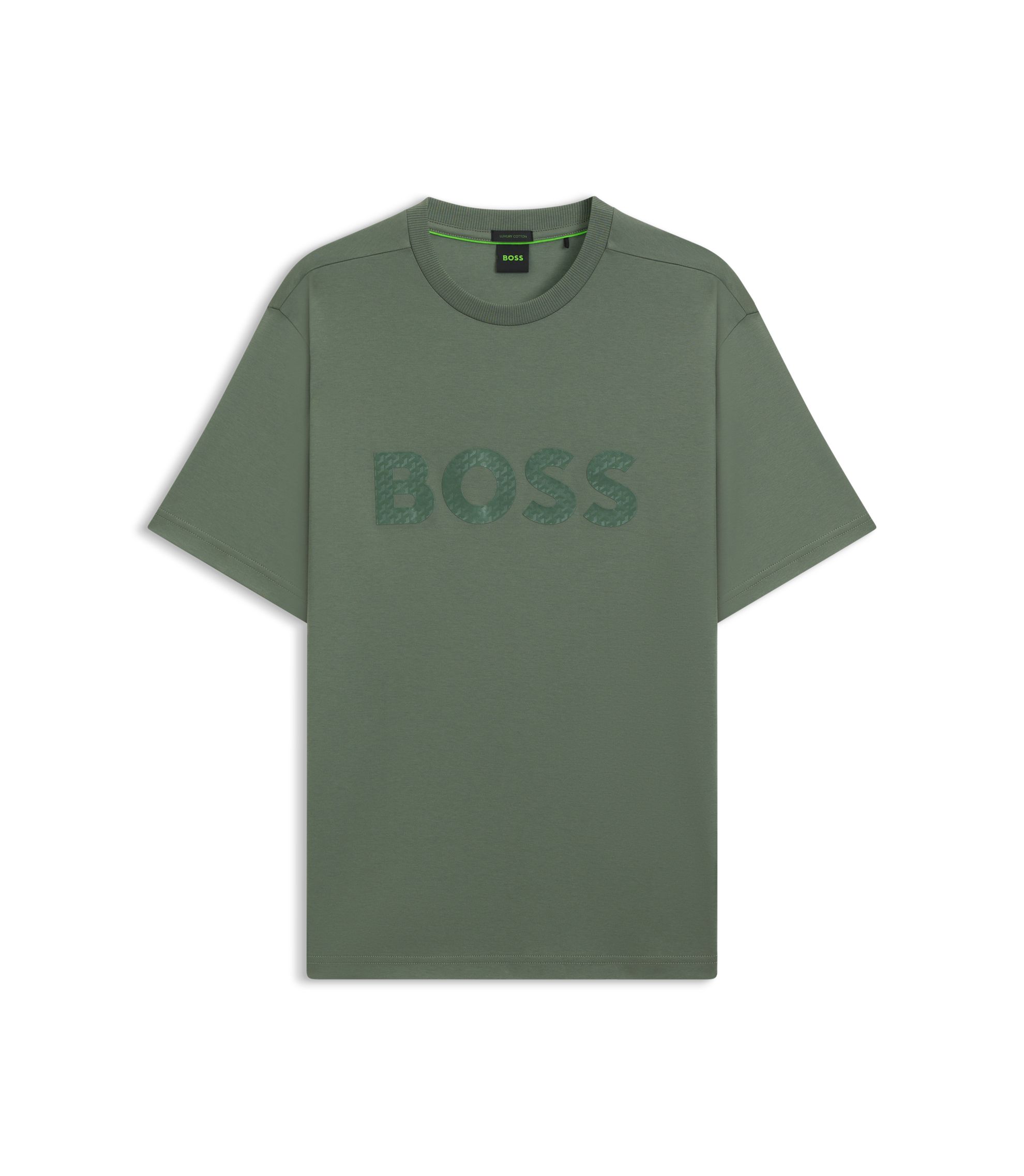 BOSS - Cotton-jersey T-shirt with structured logo - Green