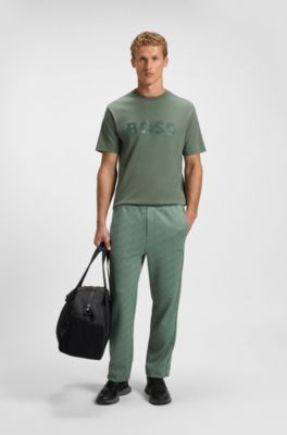 Cotton-jersey T-shirt with structured logo, Green