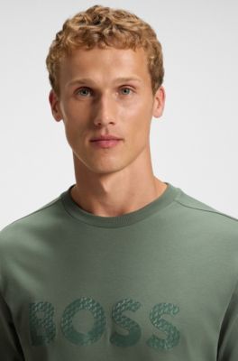 Cotton-jersey T-shirt with structured logo, Green