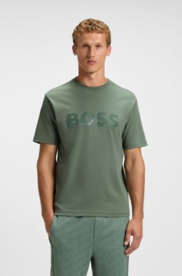 Cotton-jersey T-shirt with structured logo, Green